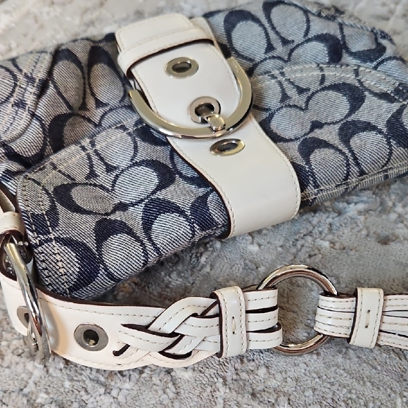 Coach Blue and White Monogram Shoulder Bag - Picture 7 of 7
